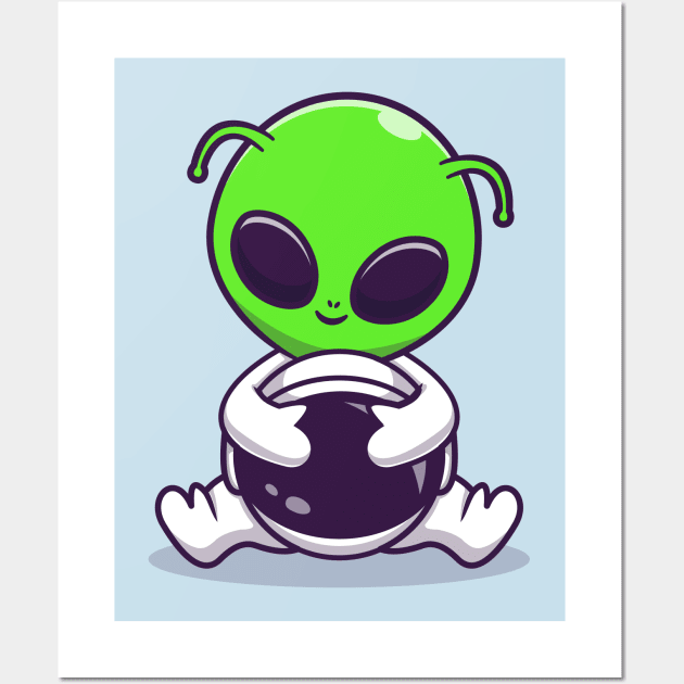 Alien With Spacesuit And Helmet Cartoon Wall Art by Catalyst Labs